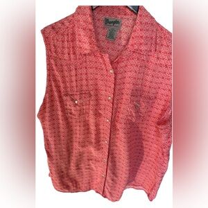 Wrangler Pearl Snap Sleeveless Women's Button Up Top Red White XL